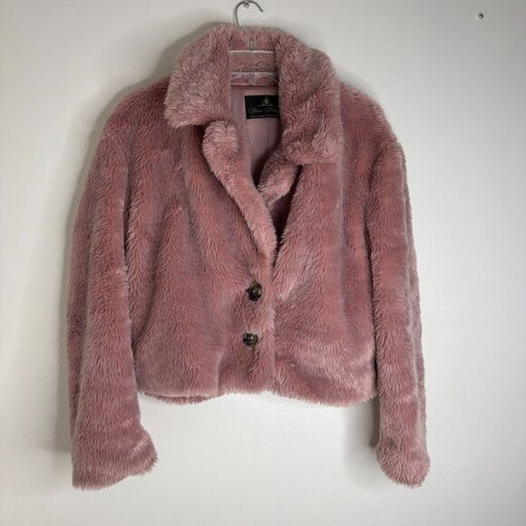 Free People Jackets & Blazers - Free People Pink Faux Fur Coat Women’s Small Plush Teddy Shaggy Y2K Boho Jacket